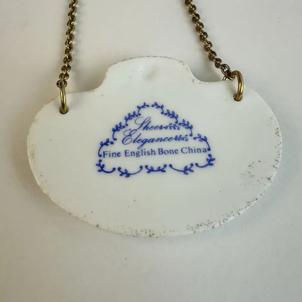 Vintage White Blue Floral Bone China Brandy Bottle Decanter Tag Marker England